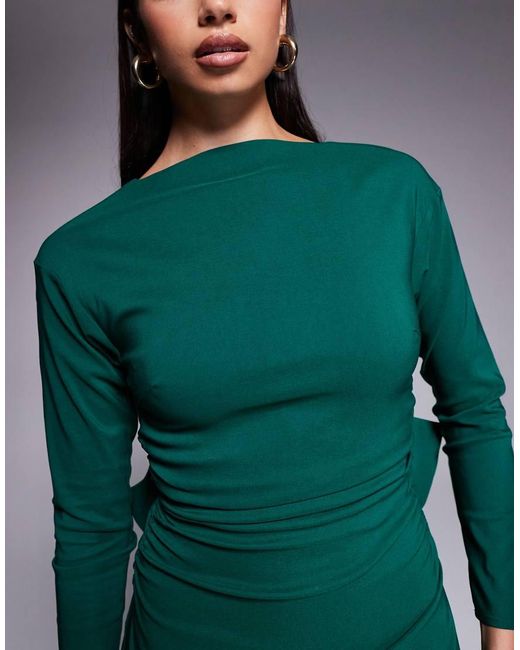 TFNC London Green Bengaline Long Sleeve A-Line Bow Back Mini Dress