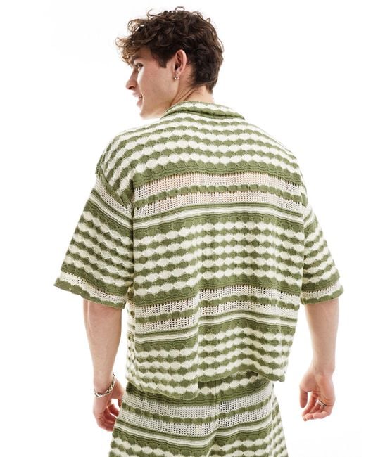 Camicia unisex all'uncinetto a righe di Reclaimed (vintage) in Green