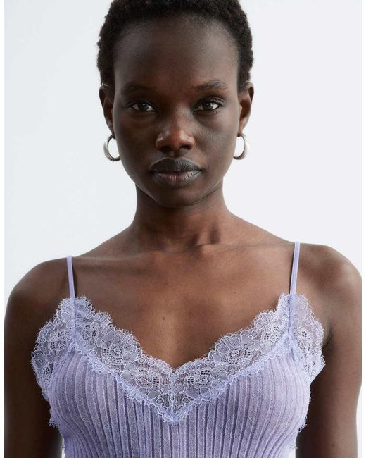 & Other Stories White Knit Cami With Lace Neckline Detail
