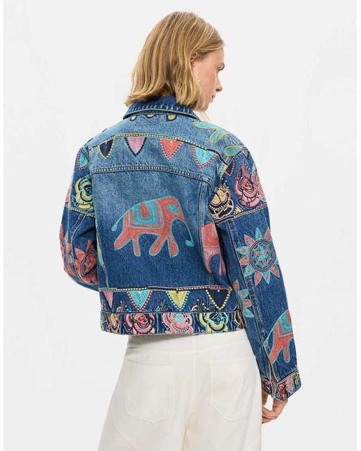 Desigual Blue Printed Jacket 100% Cotton