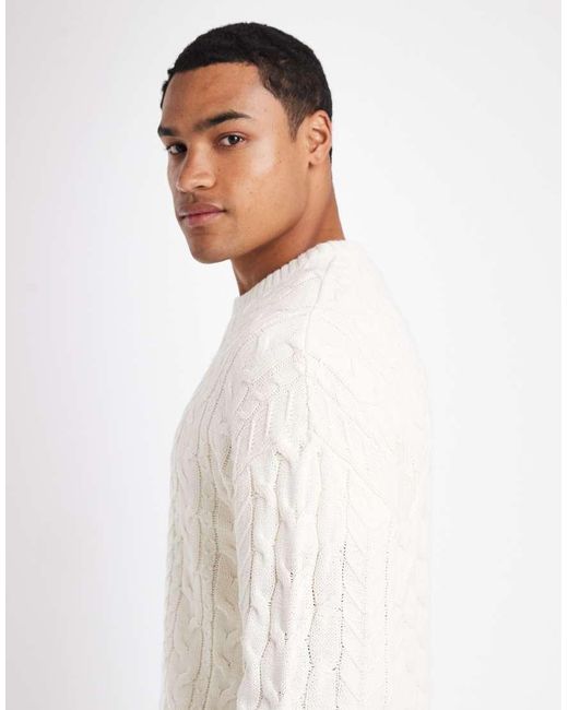 Only & Sons White Relaxed Cable Knit Jumper for men