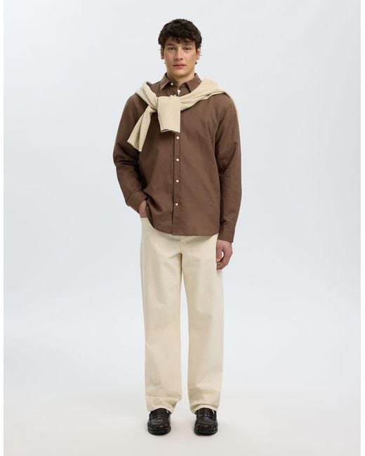 SELECTED Brown Linen-Blend Shirt for men