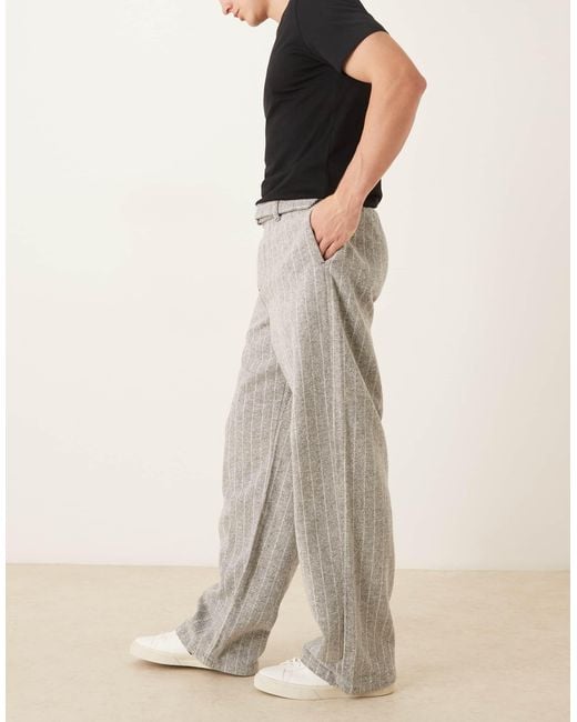 Pantalon baggy à fines rayures avec plis ASOS pour homme en coloris Gray