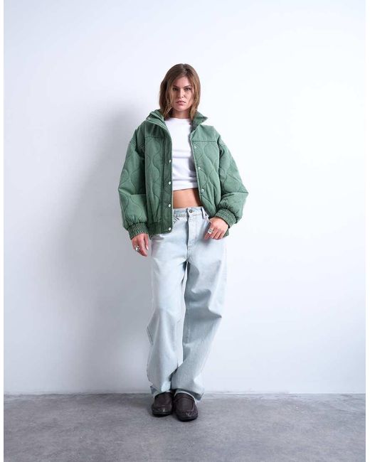 Bomber Oversize Trapuntato di TOPSHOP in Green