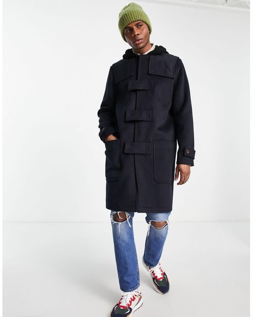 ASOS Oversized Wool Mix Duffle Coat With Borg Lining in Navy (Blue) for ...