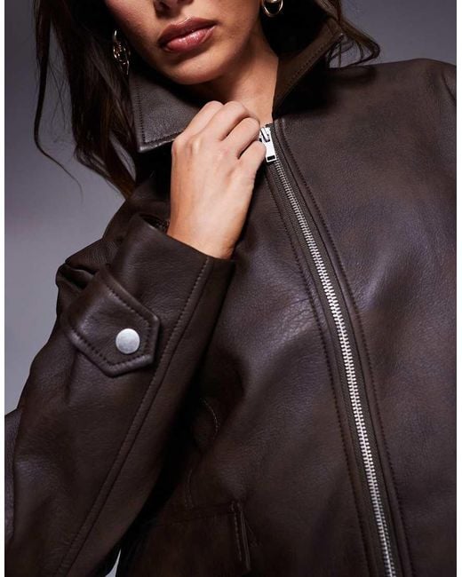 River Island Brown Distressed Bomber Jacket