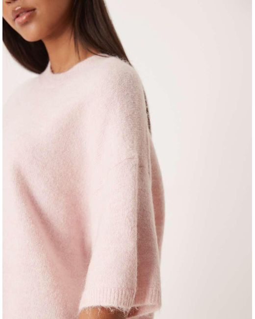 Gina Tricot Pink Relaxed Fit Knitted Wool Alpaca Short Sleeve Top