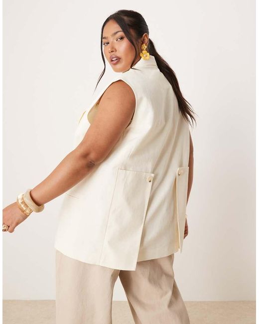 ASOS Natural Curve Sleeveless Multiway Blazer With Linen
