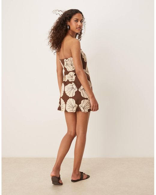 Abercrombie & Fitch Natural Bandeau Linen Mini Skort Dress