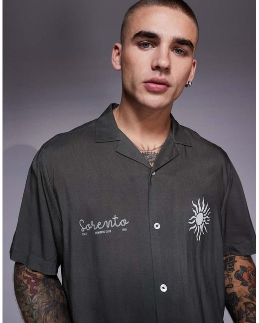 Camisa De Corte Cuadrado Con Cuello De Solapas Y Estampado Veraniego De (Parte De Un Conjunto) ASOS de hombre de color Gray