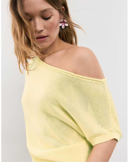 Stradivarius Yellow Rustic Knit Boat Neck Top