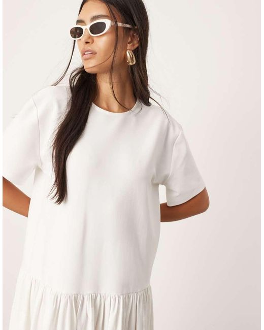 ASOS Natural Jersey Contrast Fabric T-shirt Dress With Drop Waist