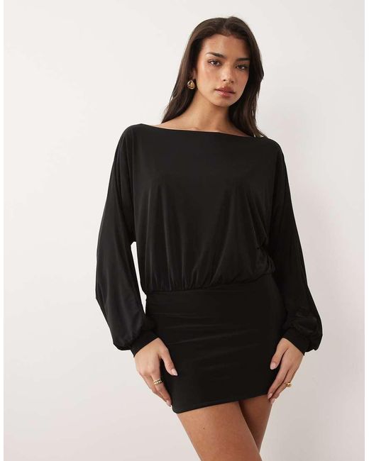 Missy Empire Black Double Sculpted Open Drape Back Ruched Detail Mini Dress