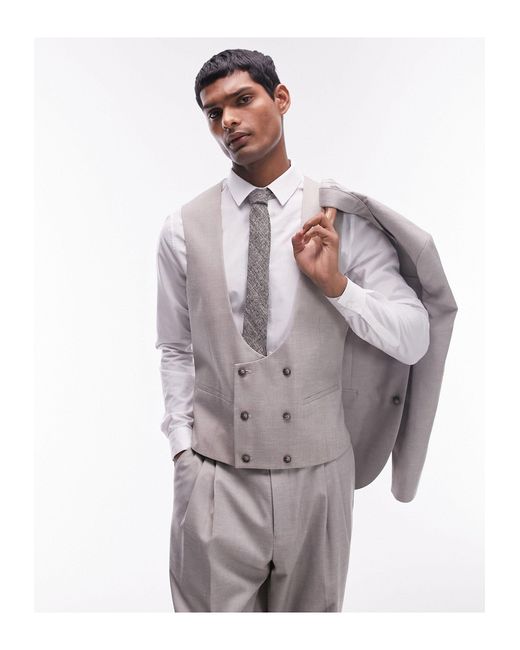 Topman Gray Slim Linen Waistcoat for men