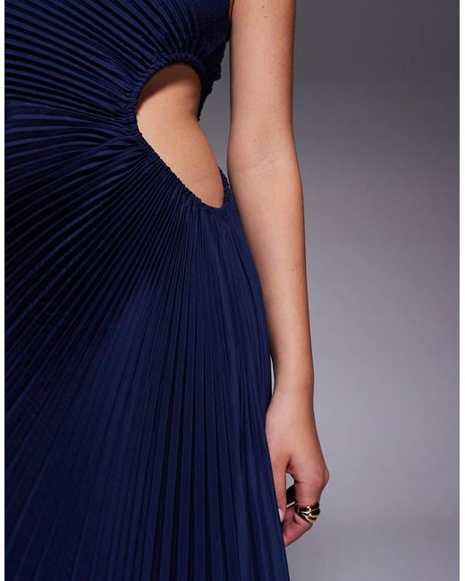 Aria Cove Blue Pleated One Shoulder Cut Out Maxi Dress