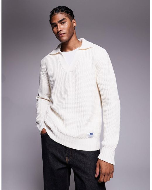 HUGO – spiro – strukturierter relaxed-fit-strickpullover in White für Herren