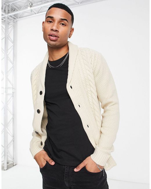 Jack & Jones Cable Knit Cardigan in White for Men | Lyst Canada