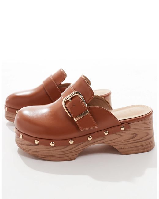 SEQWL Brown Clog Mules With Buckle
