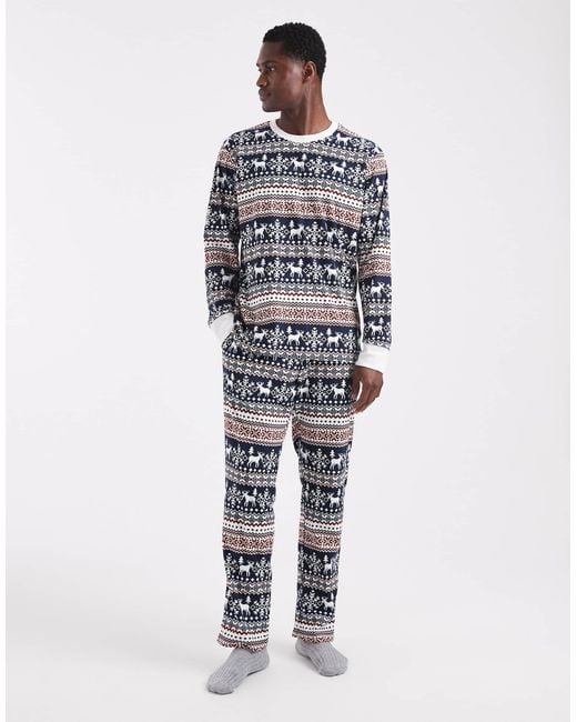 Jack & Jones White Christmas Fairisle Pyjama Set for men