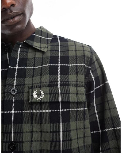 Fred Perry – karierte hemdjacke in Black für Herren