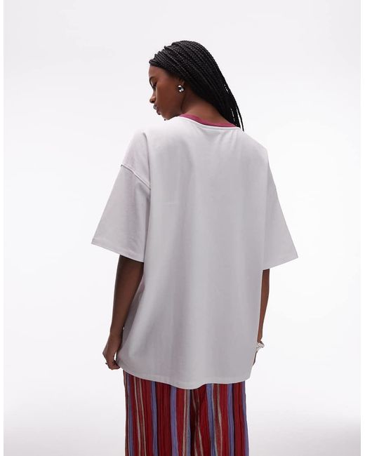 TOPSHOP White Jersey Oversized Valencia Sports T-shirt With Burgundy Ringer