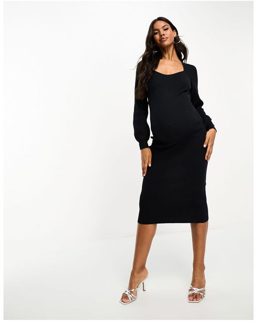 ASOS Black Asos Design Maternity Knit Midi Dress With Sweetheart Neck