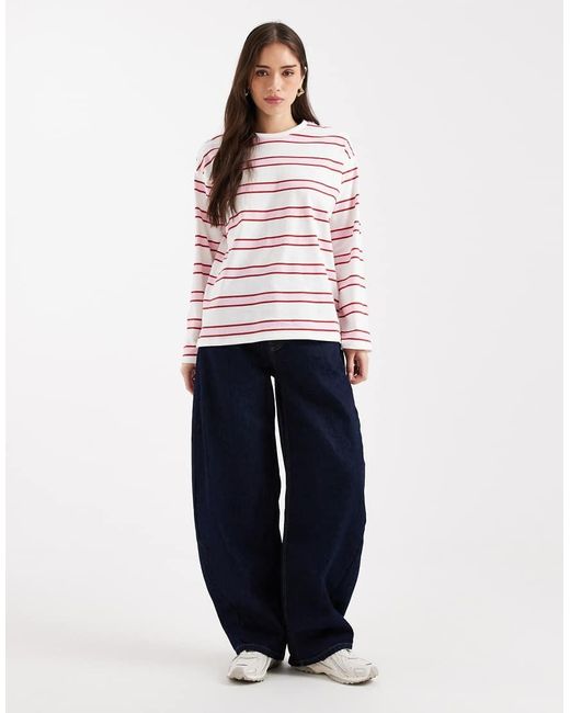 Pieces White Oversized Rugby Stripe Long Sleeve T-shirt