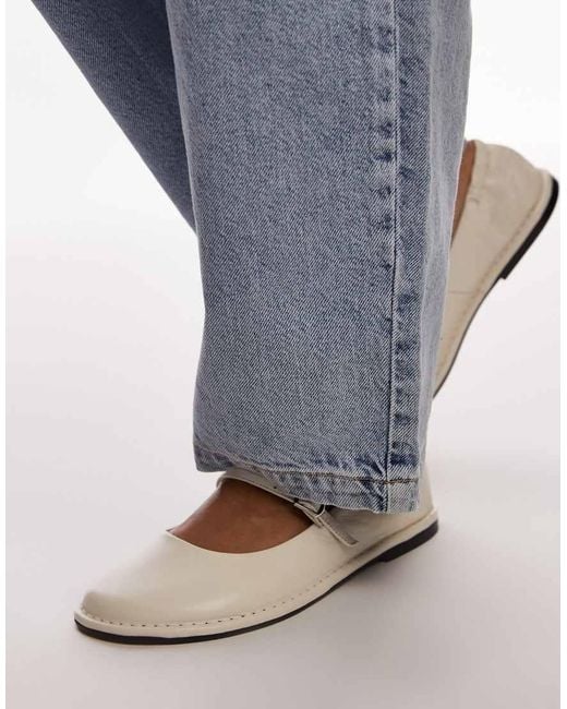 TOPSHOP Blue Bonny Premium Leather Round Toe Ballet Shoes