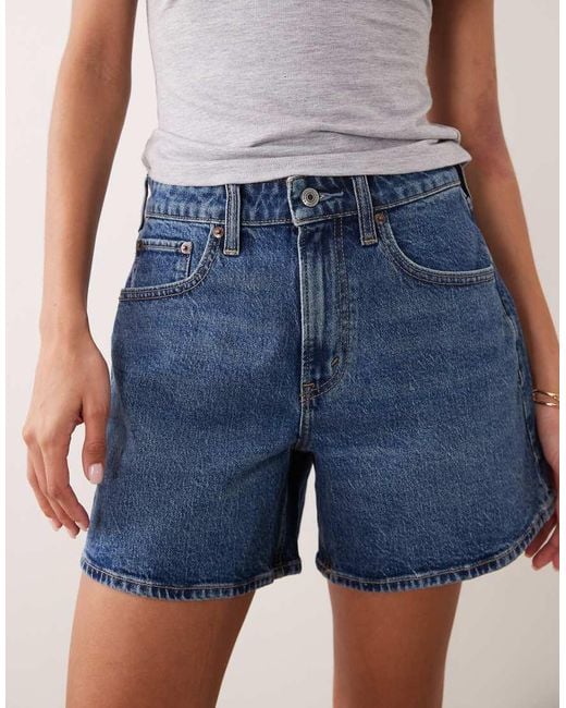 Abercrombie & Fitch Blue Curve Love High Rise Dad Fit Denim Short