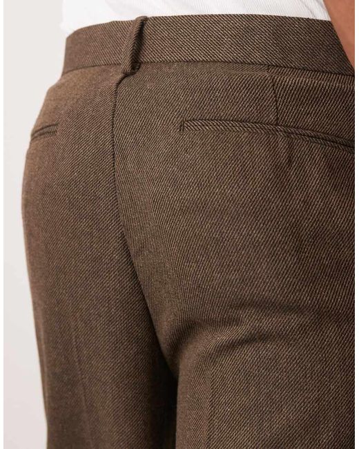 Pantalones De Vestir Marrones De Corte Tapered Extragrande Con Pinzas De Sarga Con Lana De ASOS de hombre de color Green
