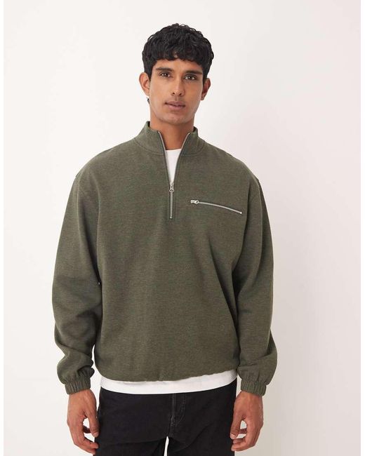 Sudadera Verde Jaspeado Holgada Con Cremallera Corta Y Bolsillo De ASOS de hombre de color Green