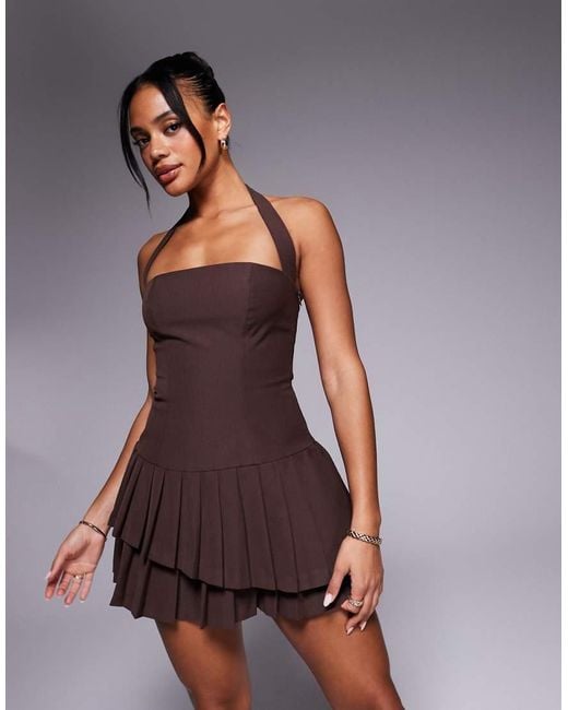 Oh Polly Purple Rosaria Halter Neck Pleated Mini Dress