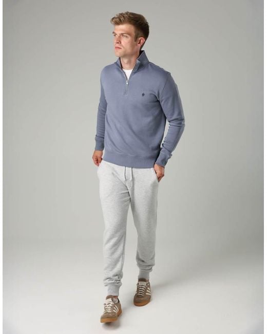 French Connection Blue Cotton Blend Half-Zip Jumper for men