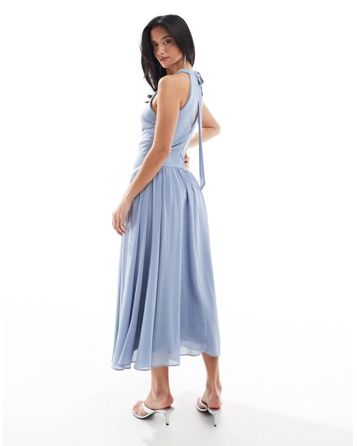 TFNC London Women's Blue Bridesmaid High Neck Maxi Dress With Full Skirt -  www.ice4pros.com.br