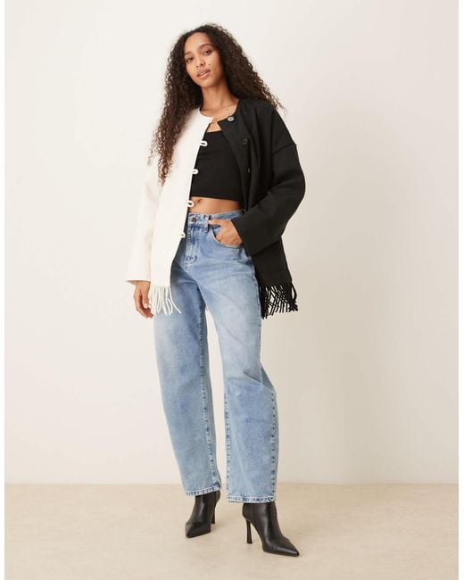 Y.A.S Blue Contrast Jacket With Fringed Hem