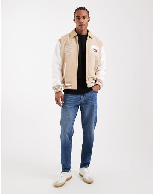 Tommy Hilfiger Natural Real Suede Varsity Jacket for men