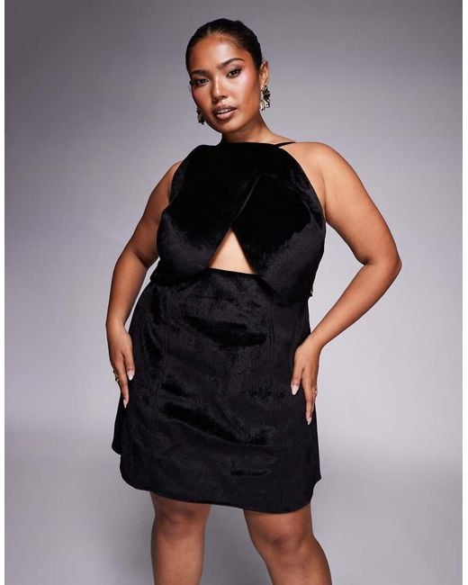 ASOS Black Asos Design Curve Velvet Structured Mini Dress With Cutwork Embellishment
