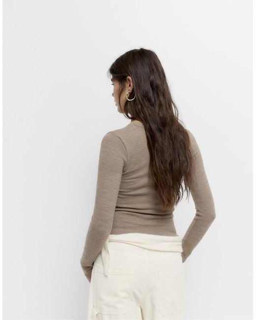 Pull&Bear Brown T-shirt With Gathered Detail