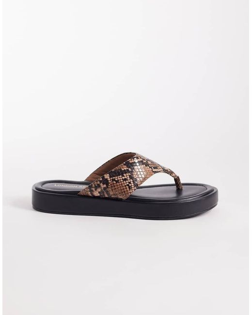 London Rebel Brown Mira Flatform Thong Sandals