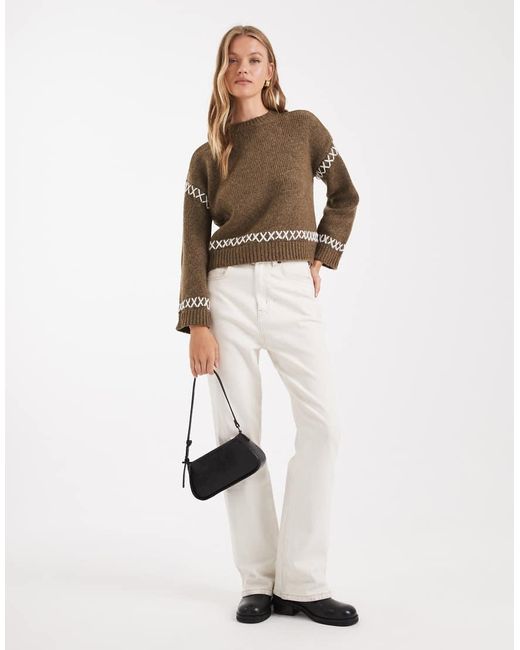 ONLY Brown Contrast Details Round Neck Jumper