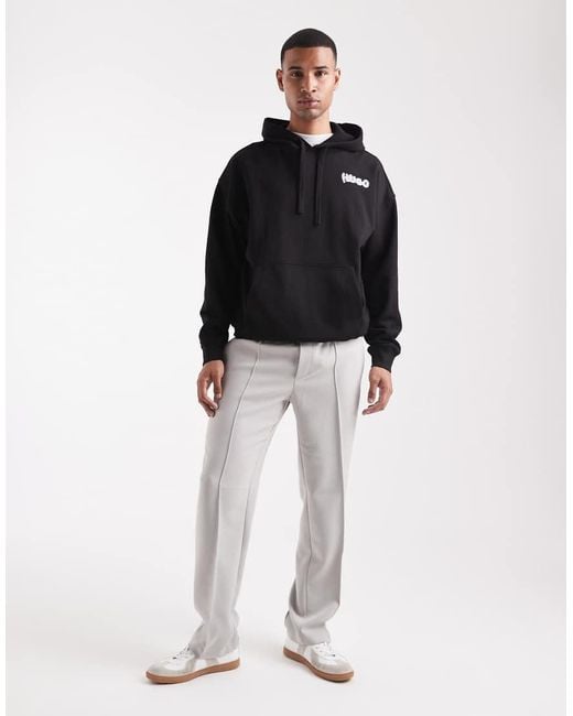 HUGO Black Nyrohood Bubble Logo Back Print Loose Fit Hoodie for men