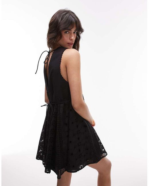 TOPSHOP White Cutwork And Broderie Trapeze Brodeire Mini Dress