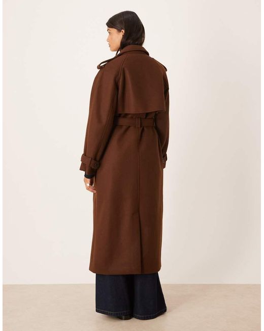Vila Brown Heavyweight Wool Look Trench Coat
