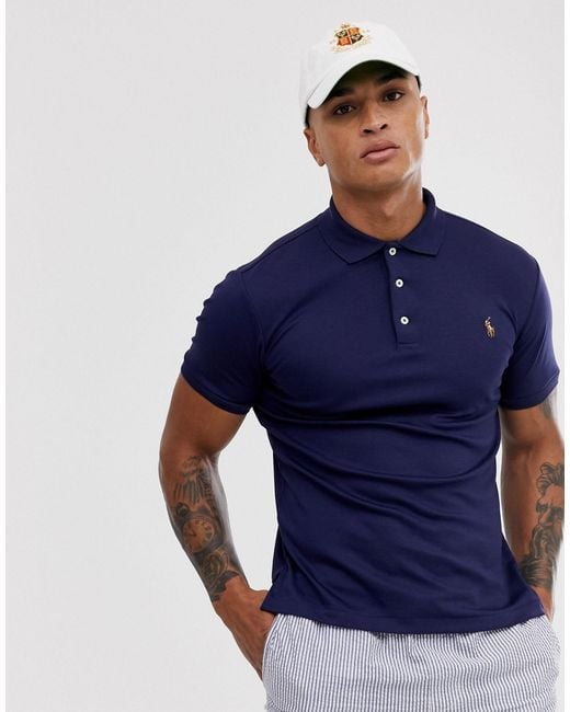 Polo Ralph Lauren Slim Fit Pima Soft Touch Polo Multi Player In Navy in Blue  for Men | Lyst UK