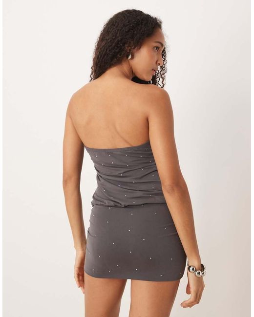 Motel Gray Belia Slinky Rhinestone Bandeau Mini Dress