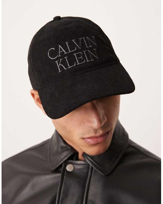 Calvin Klein Black Graphic Logo Cord 5 Panel Cap for men