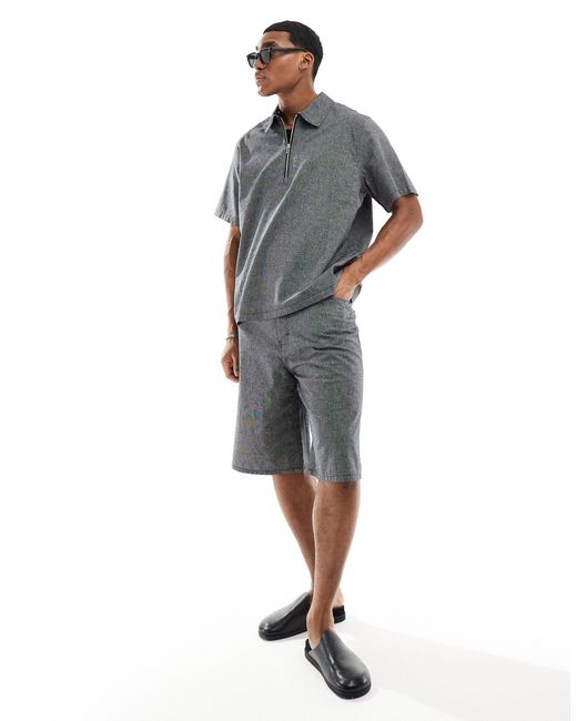 Weekday Gray Dejan Co-ord Relaxed Fit Short Sleeve Polo Zip Shirt for men