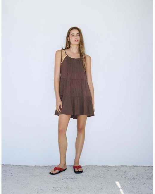 Pull&Bear Brown Paneled Strappy Dress
