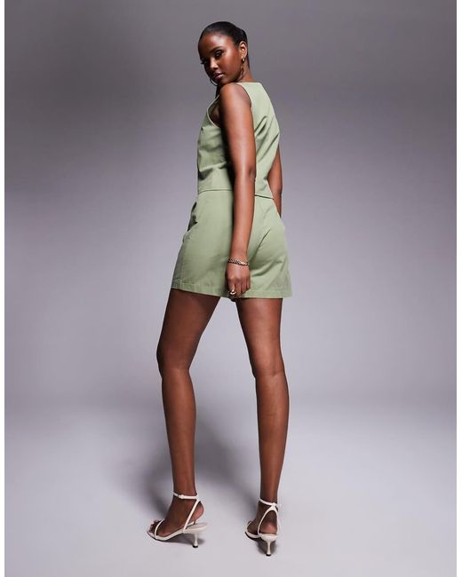 Kaiia Green Exclusive Linen Look Cotton Shorts Co-ord