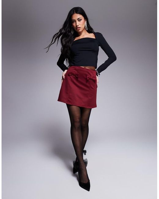 ASOS Minirok Met A-Lijn En Strikdetails in het Red